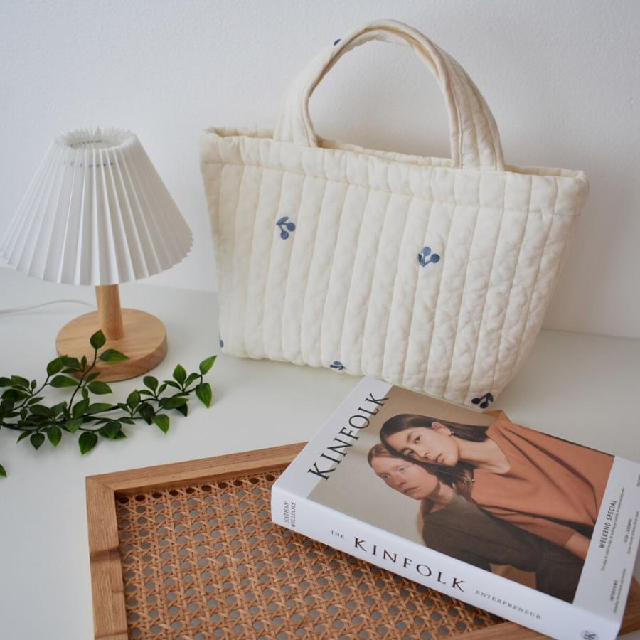 ヌビバッグ さくらんぼの刺繍 イブル イブルバッグ ストライプ 約40