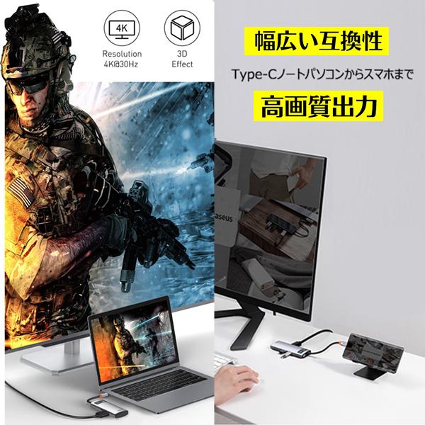 Baseus 5in1 ハブ Type-C PD対応 4K HDMI 対応 USB3.0 高速データ転送 PD充電 5 in 1, 4K HDMI+Type-C PD+USB3.0 x3 送料無料 |  | 04
