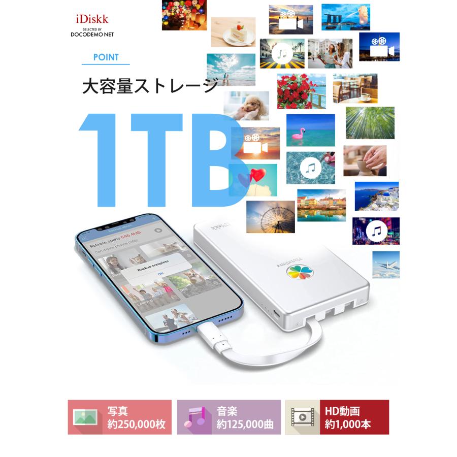 Apple認証 iDiskk MFI取得 1TB (1024GB)  iPad Pro iPhone 外付けハードディスクドライブ メモリ バックアップ USBメモリ Mac typ-c 正規代理店｜docodemo｜07