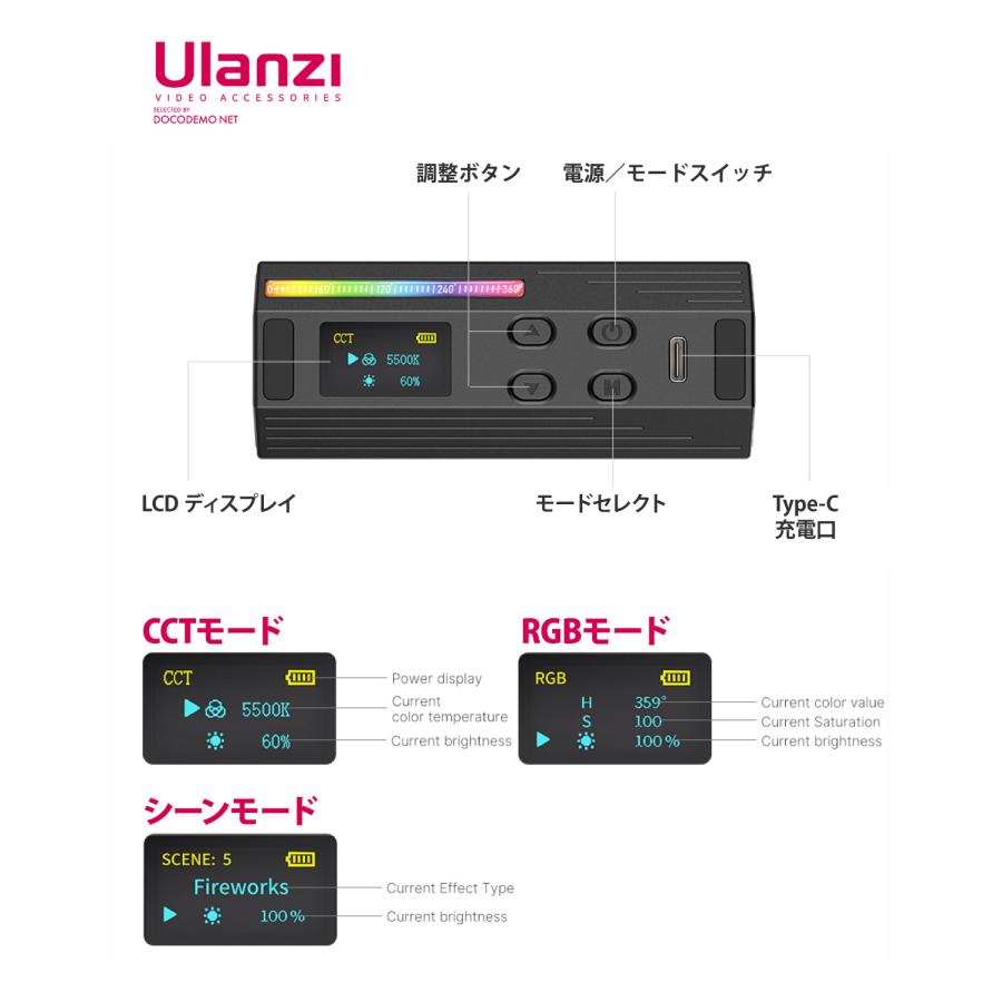 Ulanzi I-LIGHT マグネット式 LEDビデオライト 360°RGB撮影用ライト
