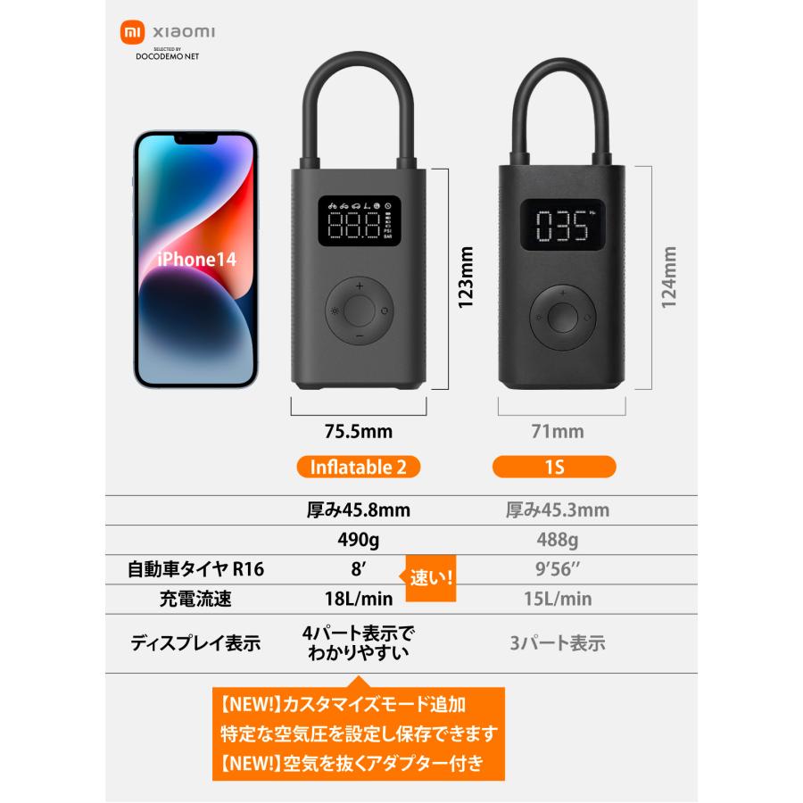 Xiaomi 電動 空気入れ 最新版 2 スマート 携帯ポンプ 第二世代 空気いれ USB充電 自転車 バイク 車 電動エアーポンプ 小型 シャオミ Mijia エアコンプレッサー｜docodemo｜15