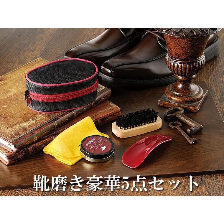 豪華5点靴磨きセット　収納袋付き　シューズケア　靴クリーム　仕上げ布　ブラシ　靴ベラ　紳士靴　夫人靴　SHOE CARE SET　靴のお手入れ | 