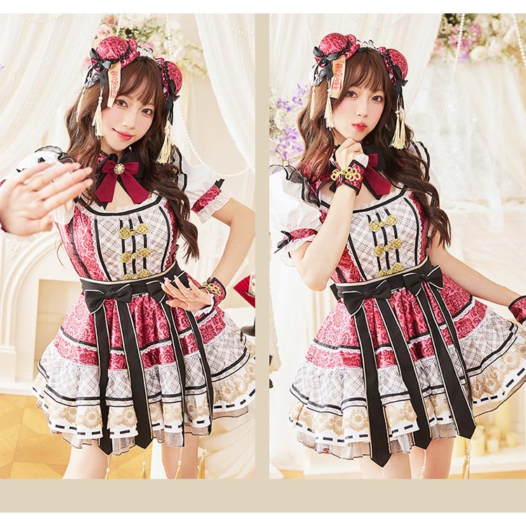 [正規品]【あすつく】コスプレ チャイナドレス 和装 中華 レッド パープル ぽんぽん ワンピース ドレス ハロウィン マリームーン Malymoon【CS25021】