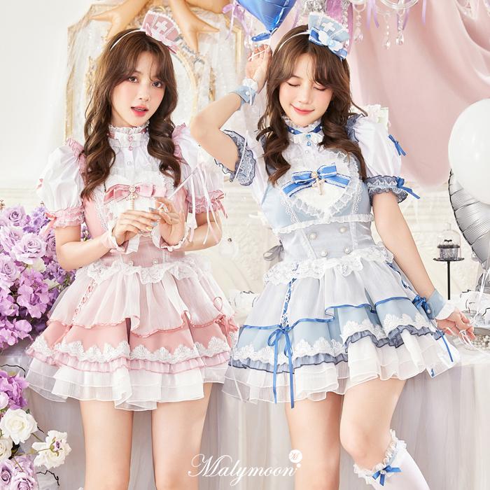 正規品]【あすつく】コスプレ ナース 看護師 青 レース フレアスカート