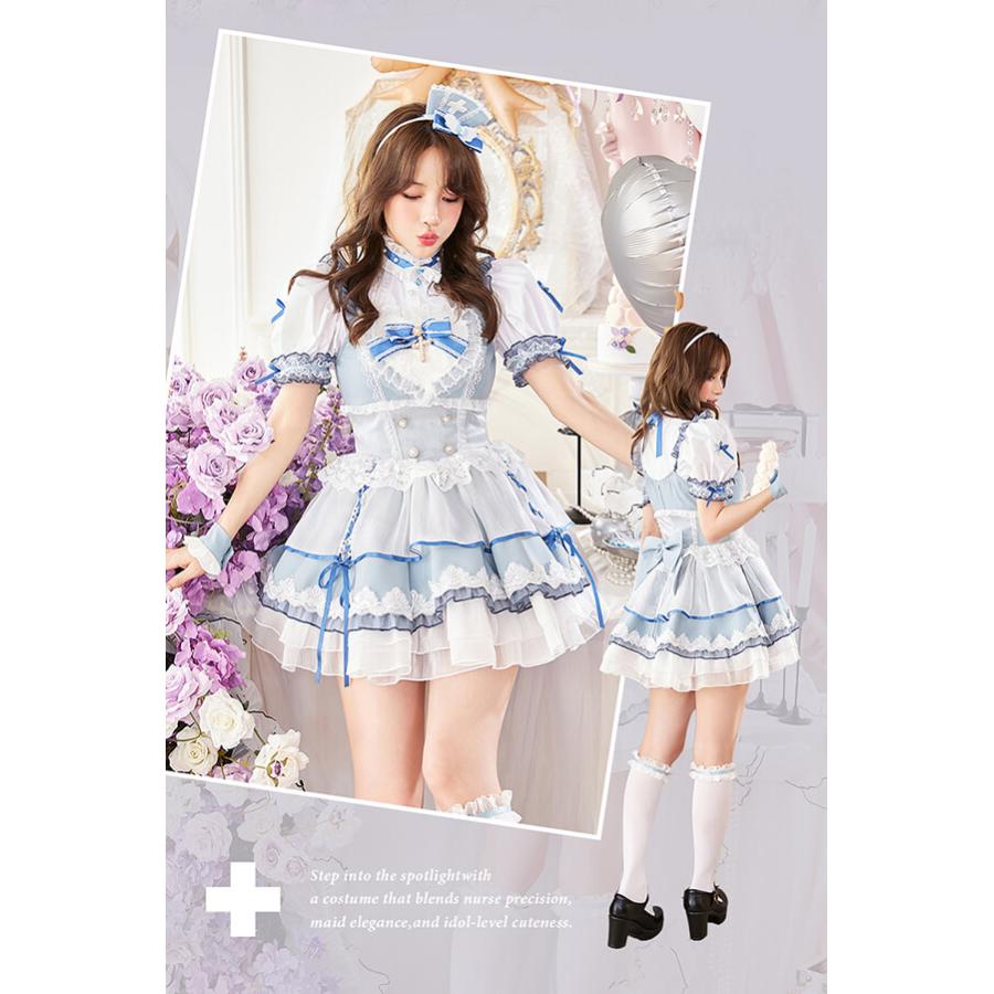 正規品]【あすつく】コスプレ ナース 看護師 青 レース フレアスカート
