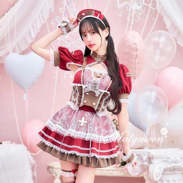正規品]【あすつく】コスプレ バレンタイン ナース 看護師 レッド 中