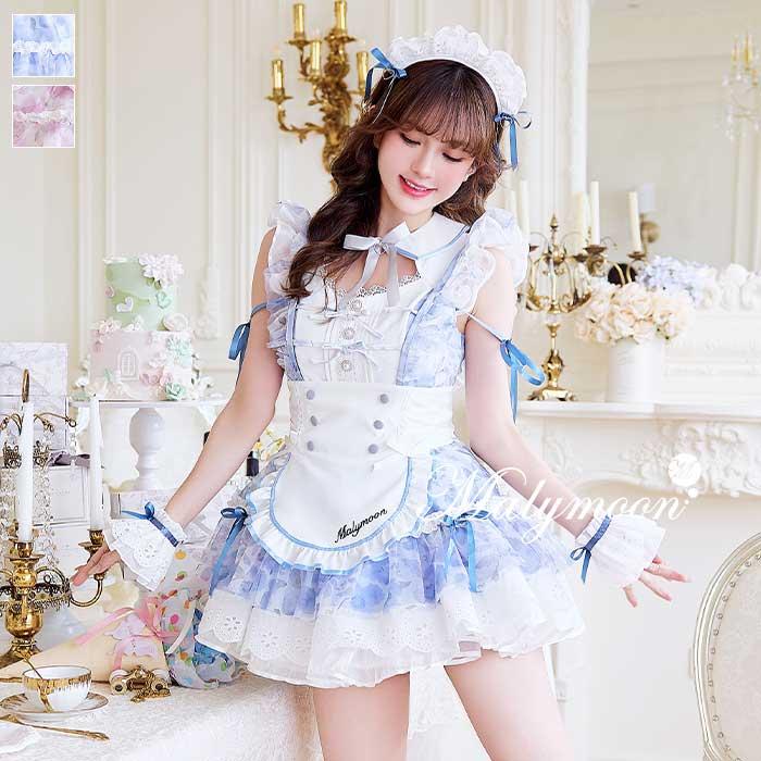 正規品]【ブルーは予約】シフォン メイド メイド服 コスプレ 花