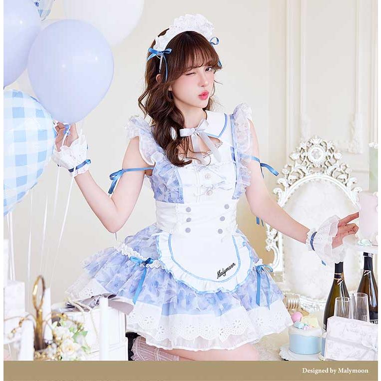 正規品]【ブルーは予約】シフォン メイド メイド服 コスプレ 花