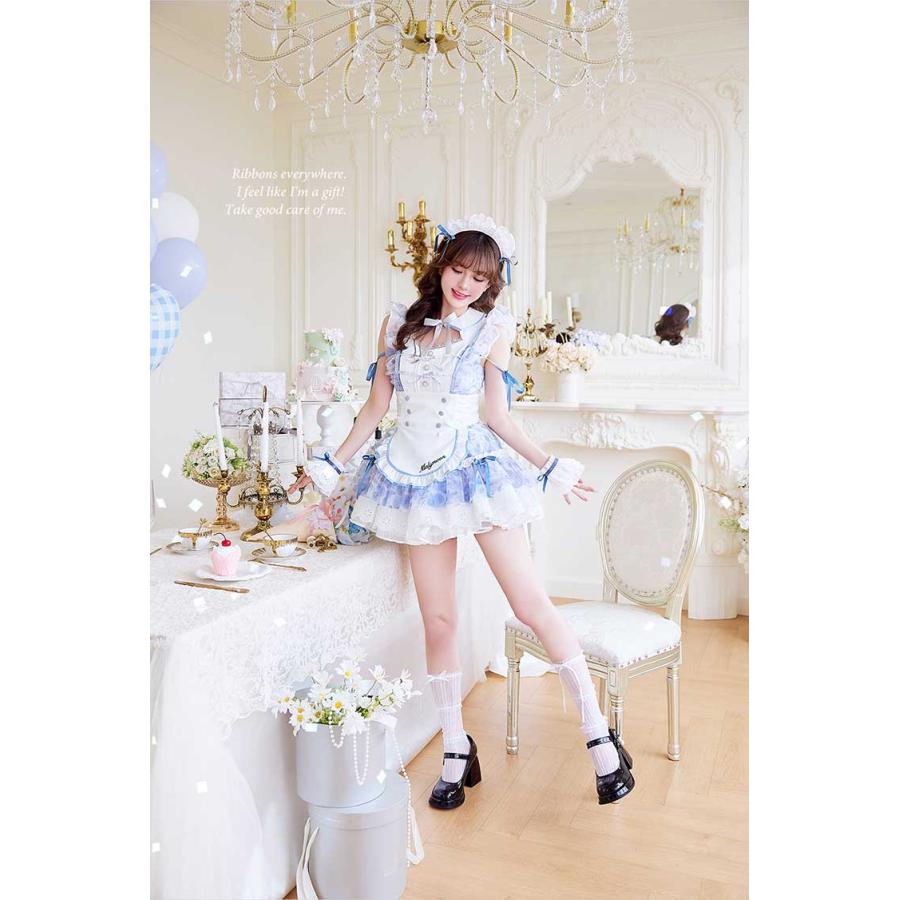 正規品]【ブルーは予約】シフォン メイド メイド服 コスプレ 花