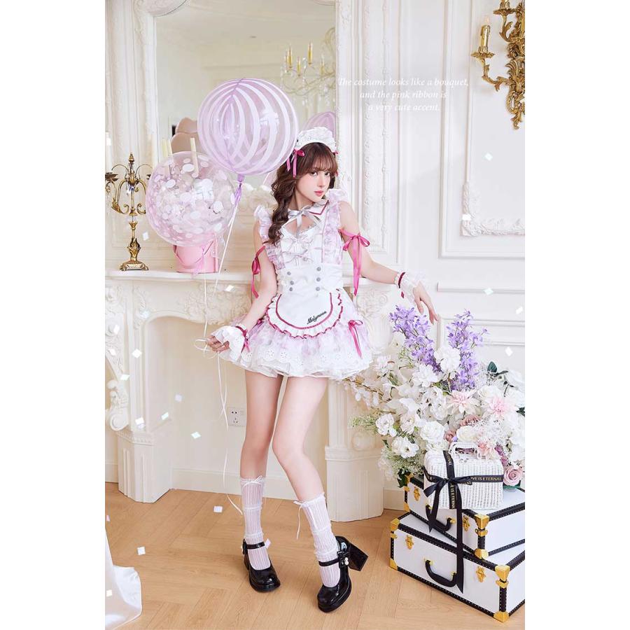 正規品]【ブルーは予約】シフォン メイド メイド服 コスプレ 花