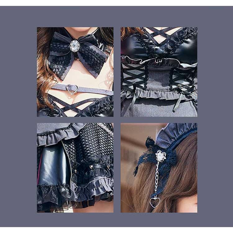 正規品]【あすつく】コスプレ メイド ウエイトレス レザー デニム