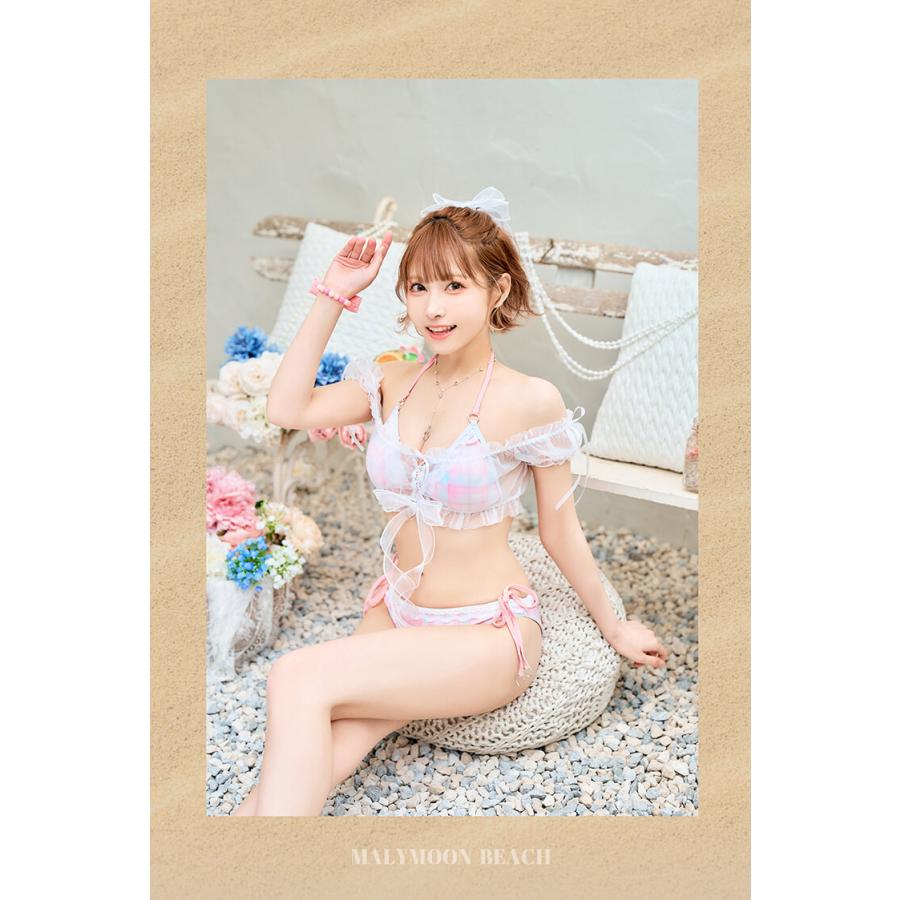 正規品]【あすつく】ビキニ 水着 ライトブルー ピンク チェック