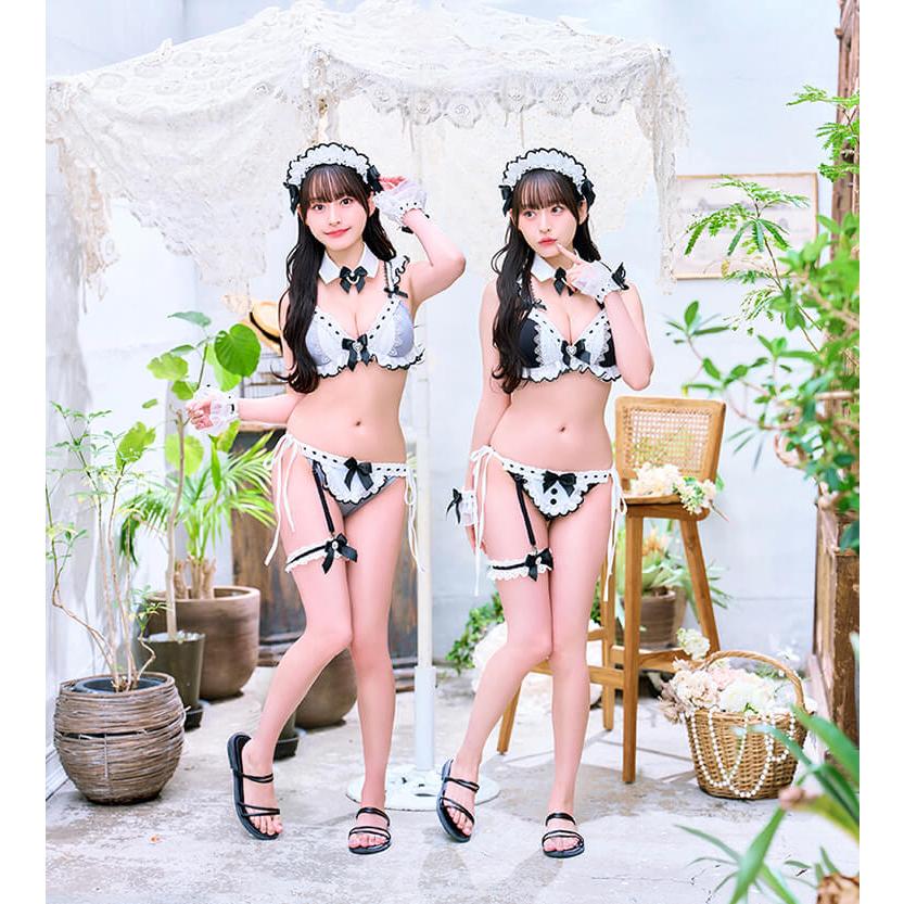 正規品]【あすつく】コスプレ ビキニ リボン ホワイト ブラック フリル