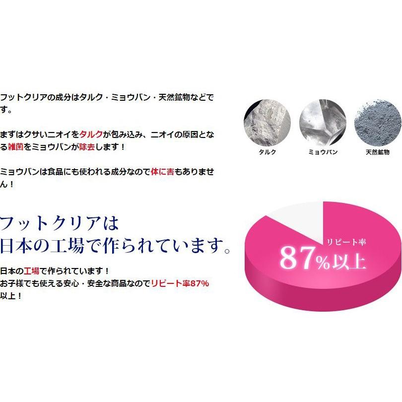 靴 消臭 粉 フットクリア ３個＋詰め替え用プレゼント 安心安全の日本製 天然成分 靴 消臭グッズ 靴 消臭パウダー 靴 消臭剤 消臭剤パウダー ソールフリー｜doctorbird｜08