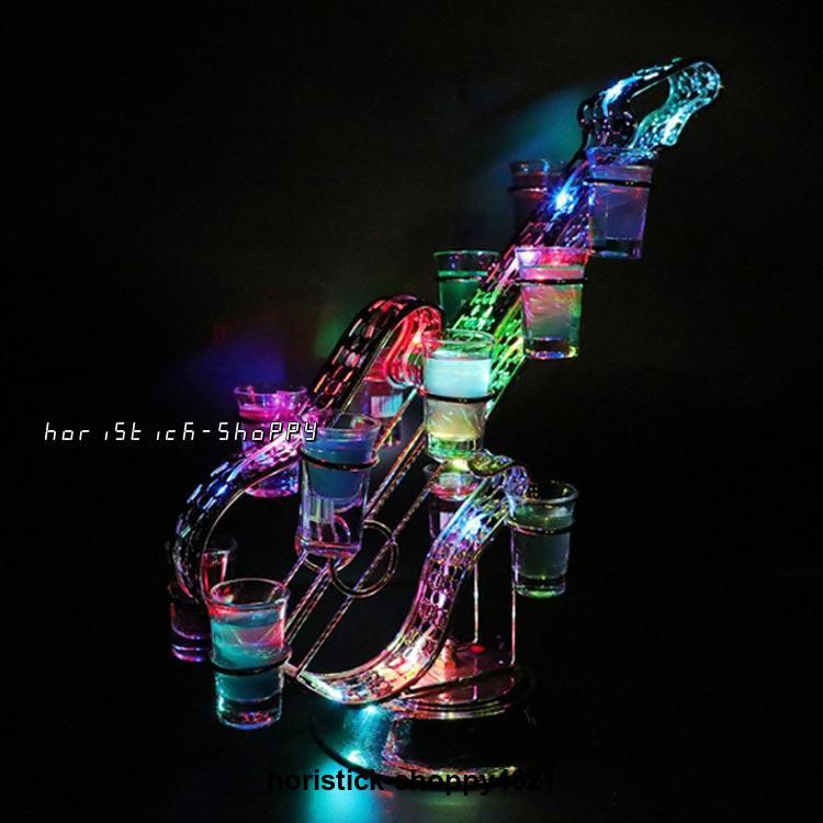 テキーラ観覧車　グラス12個、充電器付き グラス12個付】LED酒グラス棚 テキーラ観覧車 バイオリン型 USB