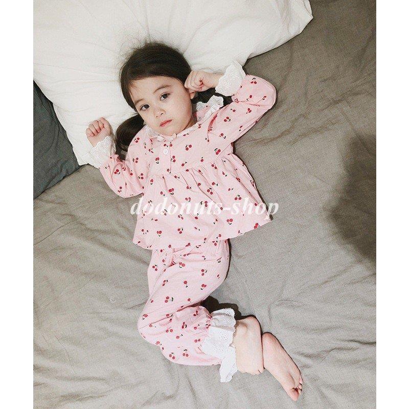 パジャマ17 キッズ さくらんぼ柄パジャマ 女の子 前開き 部屋着 寝巻き ルーム