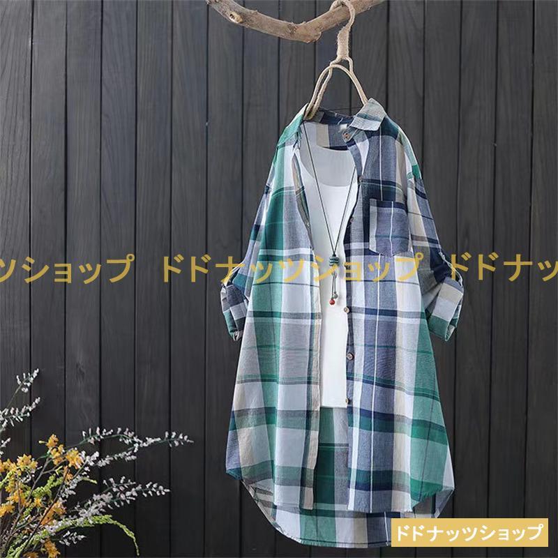 ロングシャツ シャツ レディース ロング 長袖 ブラウス チェック シャツワンピース 春夏 春服 夏服 きれいめ チュニック トップス 羽織｜dodonuts-shop｜02