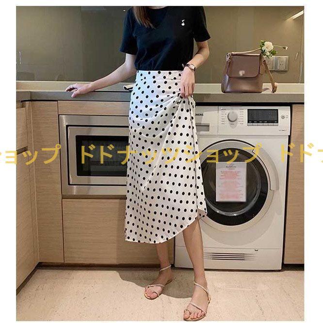 レディース 春 夏 水玉 ロングスカート ロング丈 ブラック