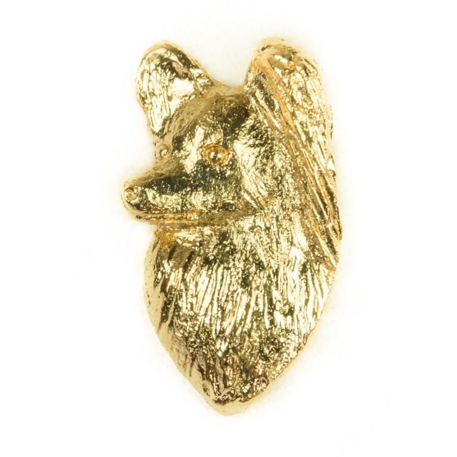 【※要 発送期間 約1〜3ヶ月】 パピヨン（ヘッド プロファイル） イギリス製 22ctゴールドメッキ アート ドッグ ピンバッジ コレクション｜dog-arts