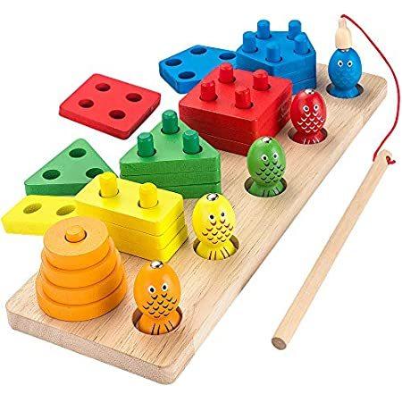 AppyHut Wooden Shape Sorter Stacker Toddlers Puzzles Toy Montessori Color S ままごと