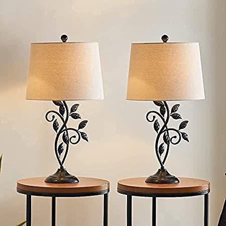 新品同様 Maxax Traditional Table Lamp with Oatmeal Fabric Shade Set of 2 for Living テーブルライト
