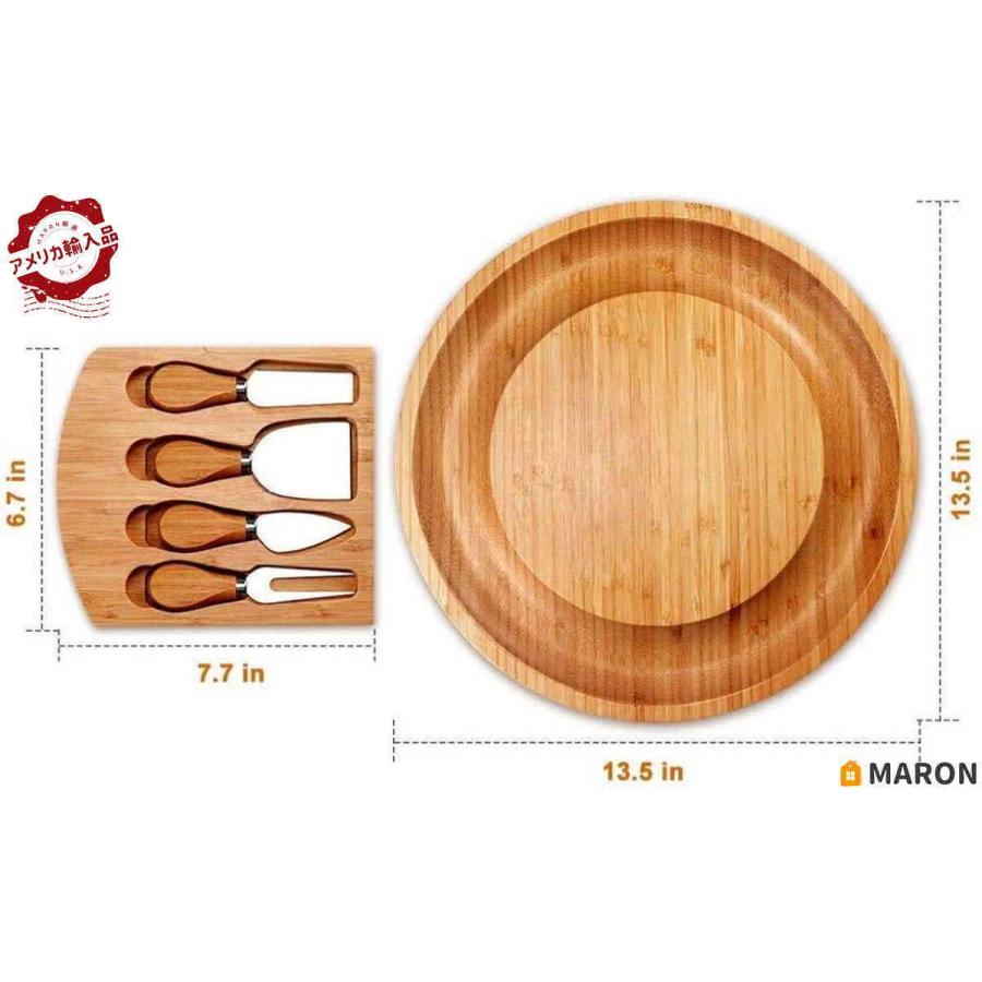 Bamboo cheese board wooden round cheese tray for picnics, charcuterie platt｜dogcut-maron｜02