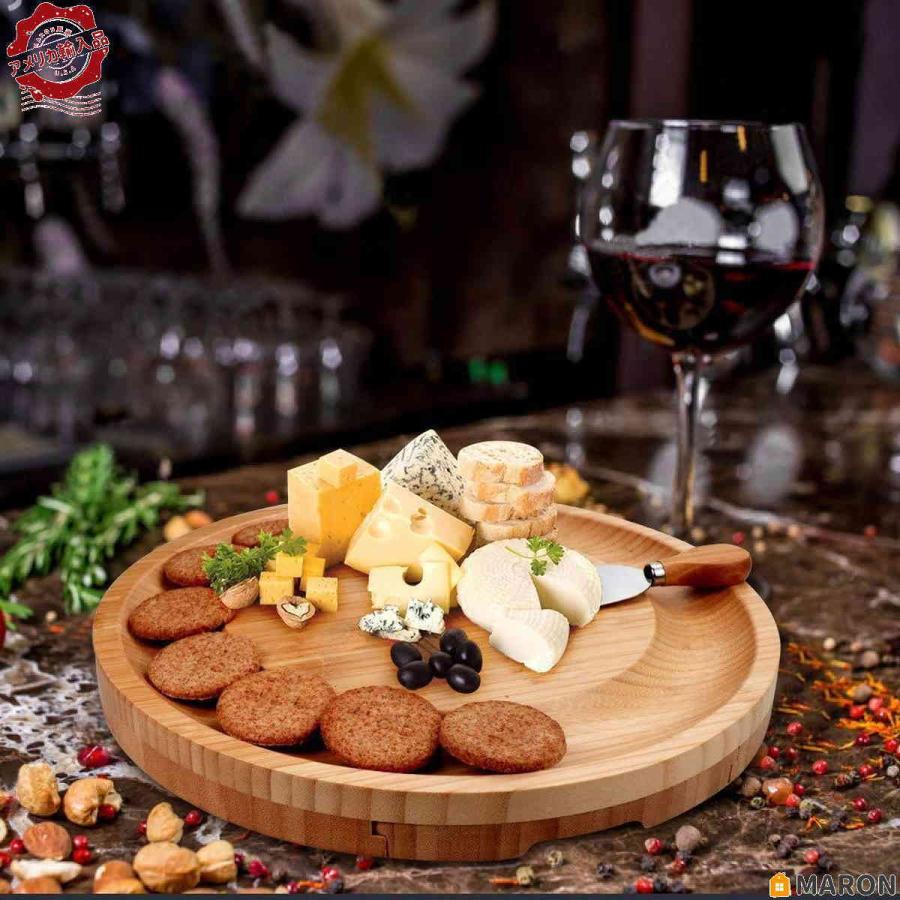 Bamboo cheese board wooden round cheese tray for picnics, charcuterie platt｜dogcut-maron｜04