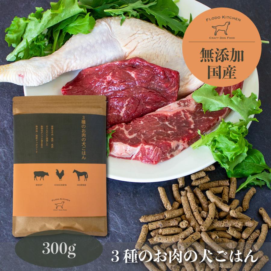 ３種のお肉の犬ごはん 300g　牛肉・鶏肉・馬肉を使用した無添加・国産ドッグフード Flodo Kitchen Craft Dog Food（Yahoo!・ドッグレーベル）