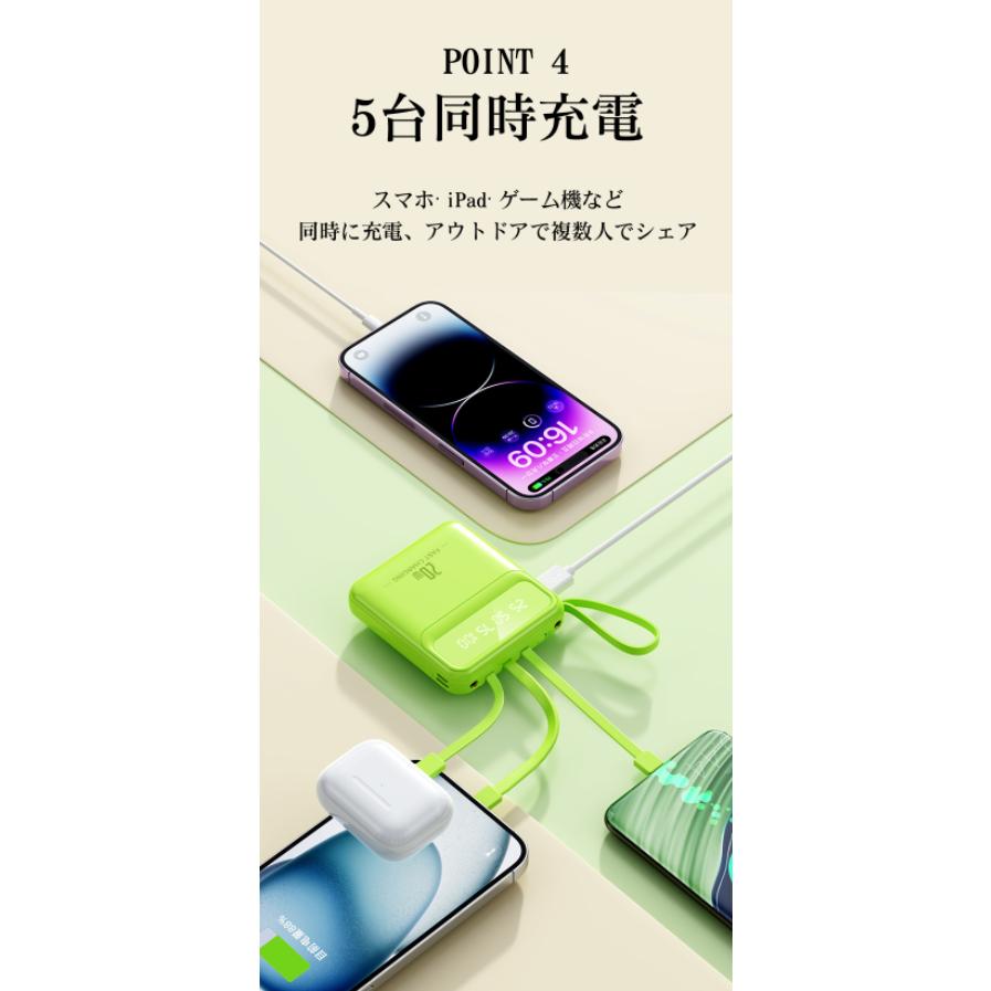 モバイルバッテリー 20000mAh 大容量 小型 軽量 iphone 急速充電 内蔵ケーブル 高品質 PSE認証済み 照明ライト付き Micro USB Type-C lightning｜dogo-botchan｜12