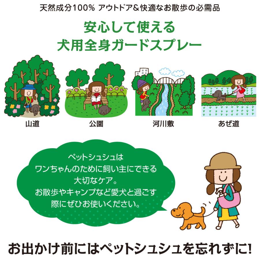 (選べるプレゼント付き) ペットシュシュ本体+詰替え500ml セット 犬用全身ガードスプレー お散歩 キャンプ 天然成分 リラックス効果｜dogparadise-2｜03