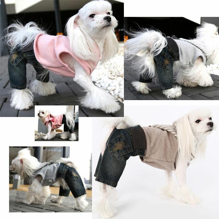PAデニムフーディーオーバーオール・つなぎ・オールインワン：S,SM,M,ML,L,XLサイズ PUPPYANGEL パピーエンジェル 犬服 洋服の画像