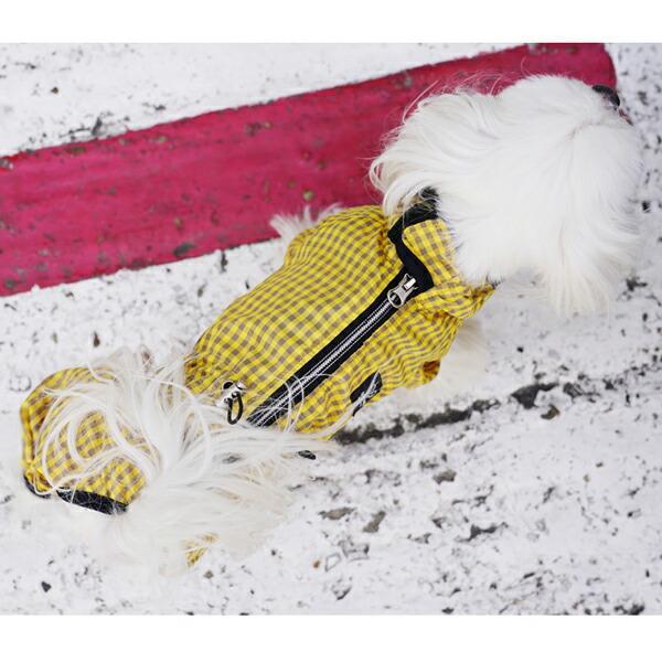 犬用 PAマガジオチェックレインコート つなぎ オーバーオール：S,SM,M