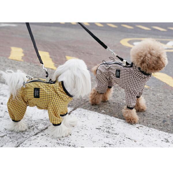 犬用 PAマガジオチェックレインコート つなぎ オーバーオール：S,SM,M