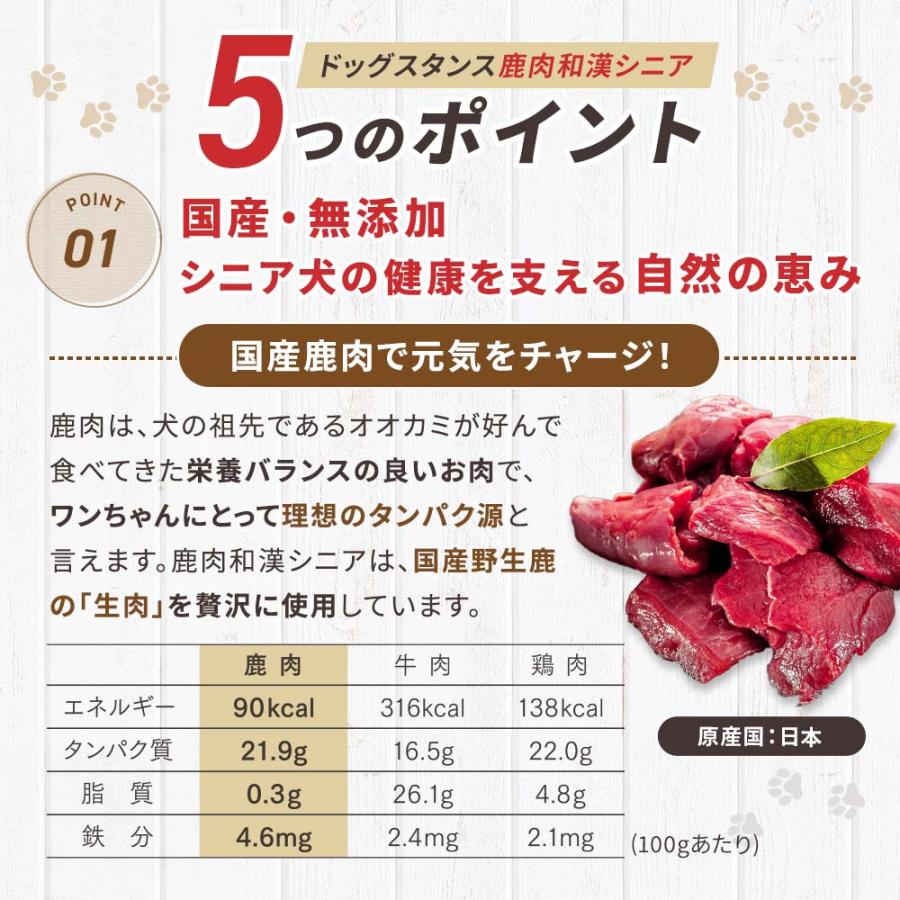 ドッグフード 鹿肉 国産 無添加 ドッグスタンス 和漢シニア 800g×3 犬