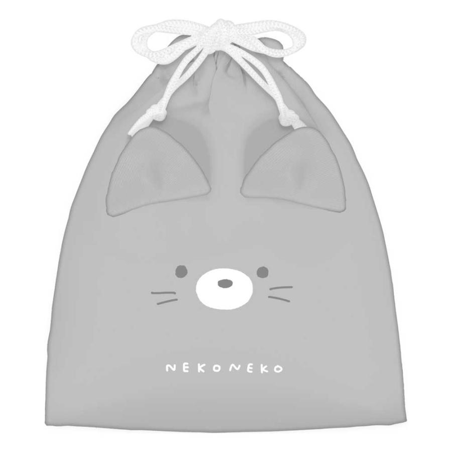 マチつき巾着 女の子 向け ミミぴょこランチ ねこ お耳付き 汚れにくい 
