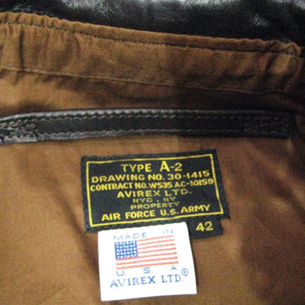 AVIREX　ミリタリーType A-2 U.S.A.レザー・フライトジャケット"AVIREX MILITARY Type A-2 FLYGHT JACKET" 2191000 / 2950005 | AVIREX | 07