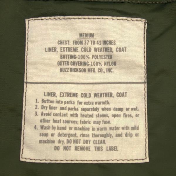 バズ・リクソンズ　BUZZ RICKSON'S　Type M-65 LINER JACKET　“EXTREME COLD WEATHER COAT” BR14863 | BUZZ RICKSON'S | 06