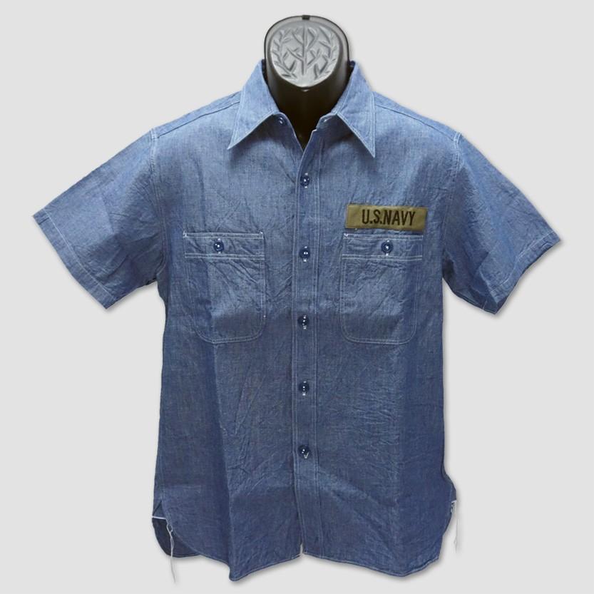 バズリクソン　BUZZ RICKSON'S　半袖ブルーシャンブレイ・プリントワークシャツ　“BLUE SHAMBRAY S/S PRINT WORK SHIRT” BR38141 | BUZZ RICKSON'S | 01