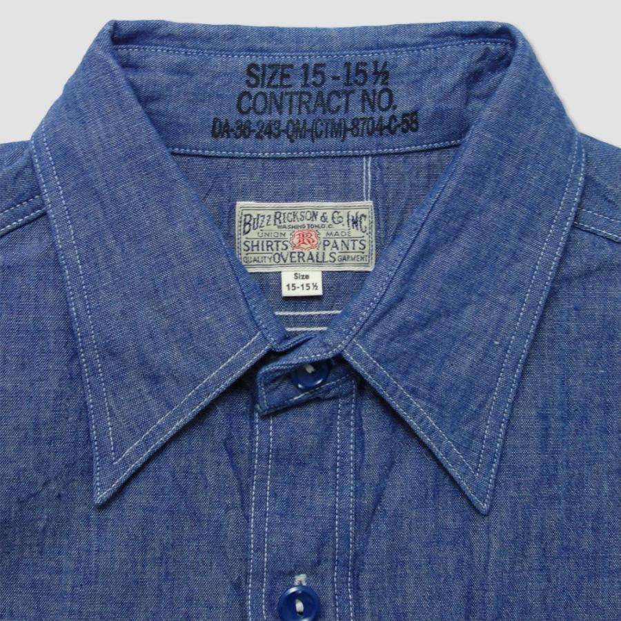 バズリクソン　BUZZ RICKSON'S　半袖ブルーシャンブレイ・プリントワークシャツ　“BLUE SHAMBRAY S/S PRINT WORK SHIRT” BR38141 | BUZZ RICKSON'S | 07