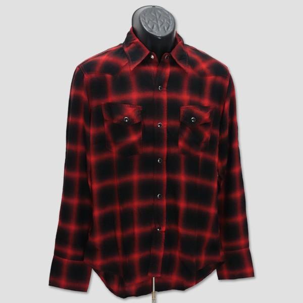 インディアン・モーターサイクル　INDIAN MOTORCYCLE　長袖ウェスタンシャツ　“RAYON OMBRE CHECK L/S WESTERN SHIRT” IM27741