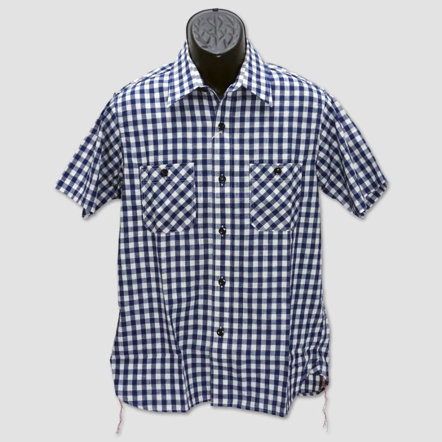 シュガーケイン　SUGAR CANE　半袖インディゴストライプ＆チェックワークシャツ　“INDIGO STRIPE&CHECK S/S WORK SHIRT” SC38155 | SUGAR CANE