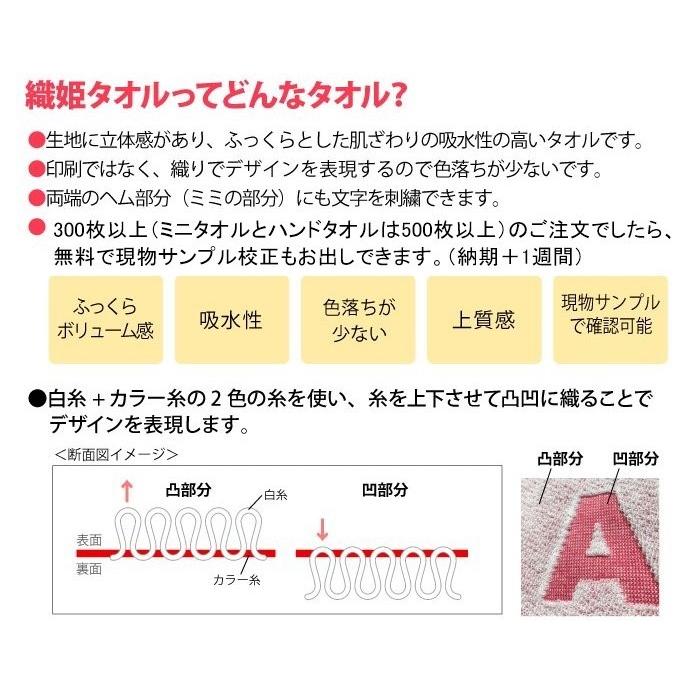 （2000枚セット）ジャガード織りタオル「オリジナル制作 織り姫 ミニタオル 20cm」今治産 刺繍名入れ 記念品 卒業 ノベルティ ハンカチタオル 名入れハンカチの画像
