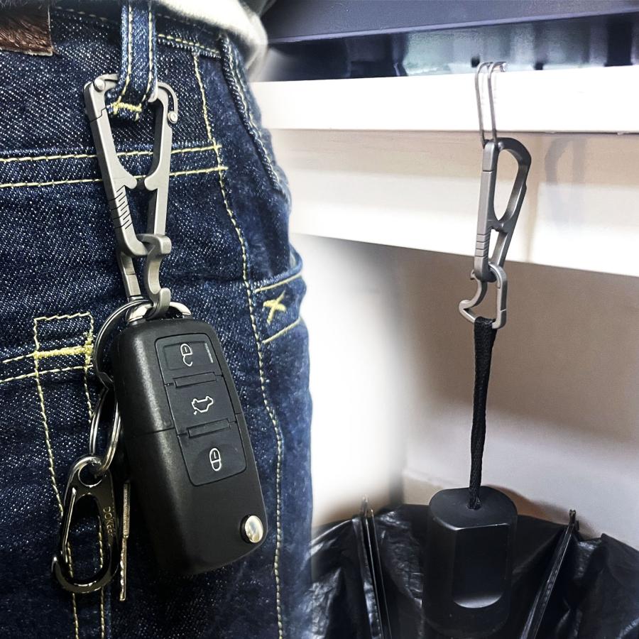チタン カラビナ フック キーチェーン スマホスタンド 小型 軽量 耐久