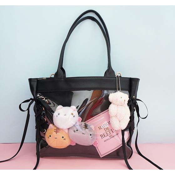 痛バッグ 痛バ A4 トート 編み上げ リボン レースアップ レザー 地雷