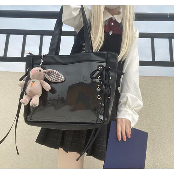 痛バッグ 痛バ A4 トート 編み上げ リボン レースアップ レザー