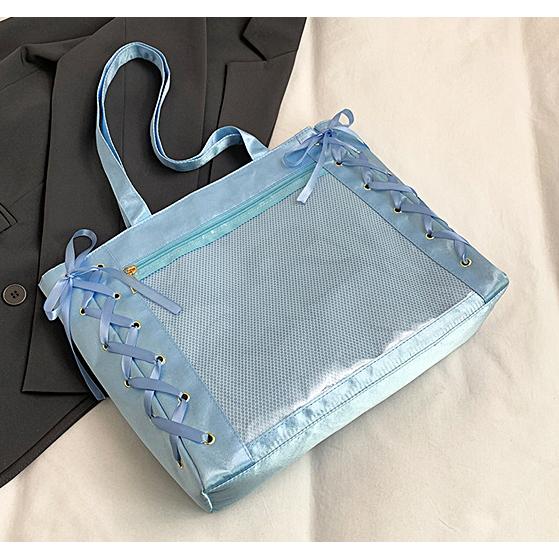 日常組　しにがみ　痛バ　A4 痛バッグ 痛バ A4 編み上げ 肩掛け トート 缶バッチ 推し活 鞄 : 毒