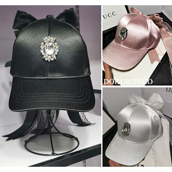 キャップ レディース ビジュー リボン サテン 帽子 韓国 地雷 : 毒