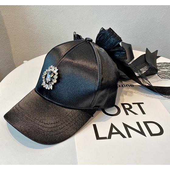 キャップ レディース ビジュー リボン サテン 帽子 韓国 地雷 : 毒