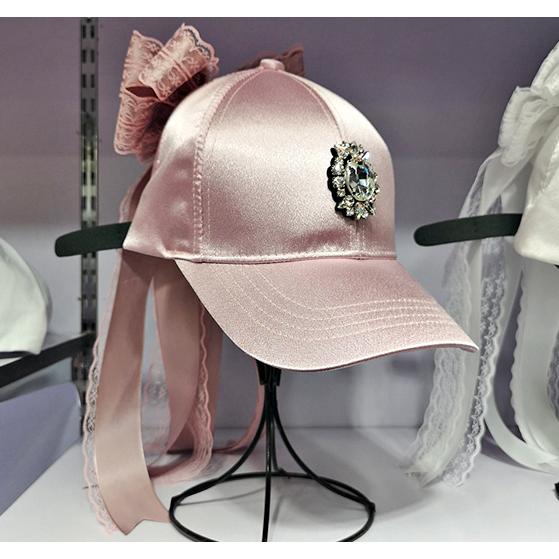 キャップ レディース ビジュー リボン サテン 帽子 韓国 地雷 : 毒