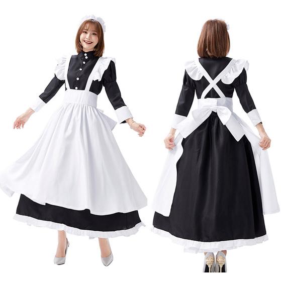 メイド服 ロング コスプレ 衣装 レディース コスチューム 大きいサイズ 長袖 Ｍ/L/XL/3L/4L｜dokuichigo｜03